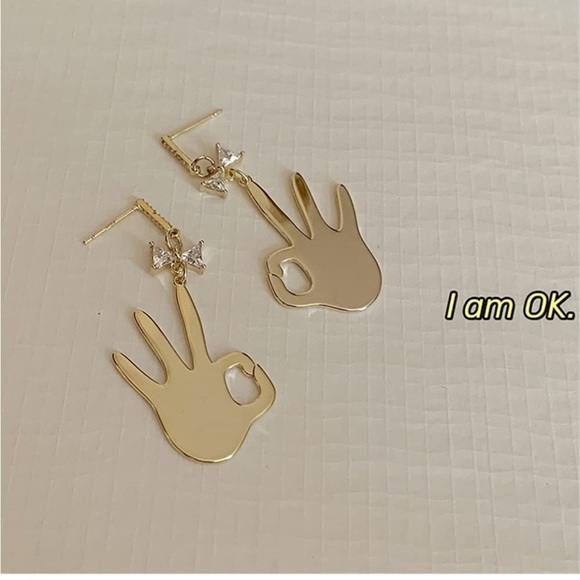 Letter Ok Earrings, Statement Earrings Dangle Earrings - Picture 2 of 4